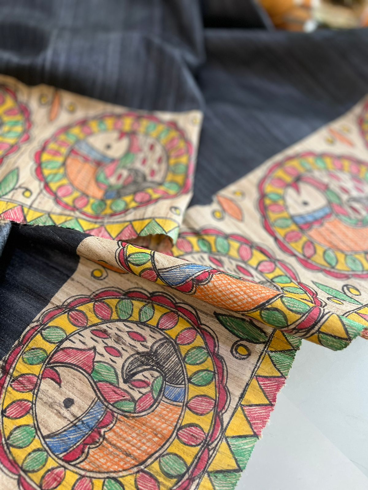 Beautiful Pure silk Madhubani Hand Painted Blouse - Unstitched