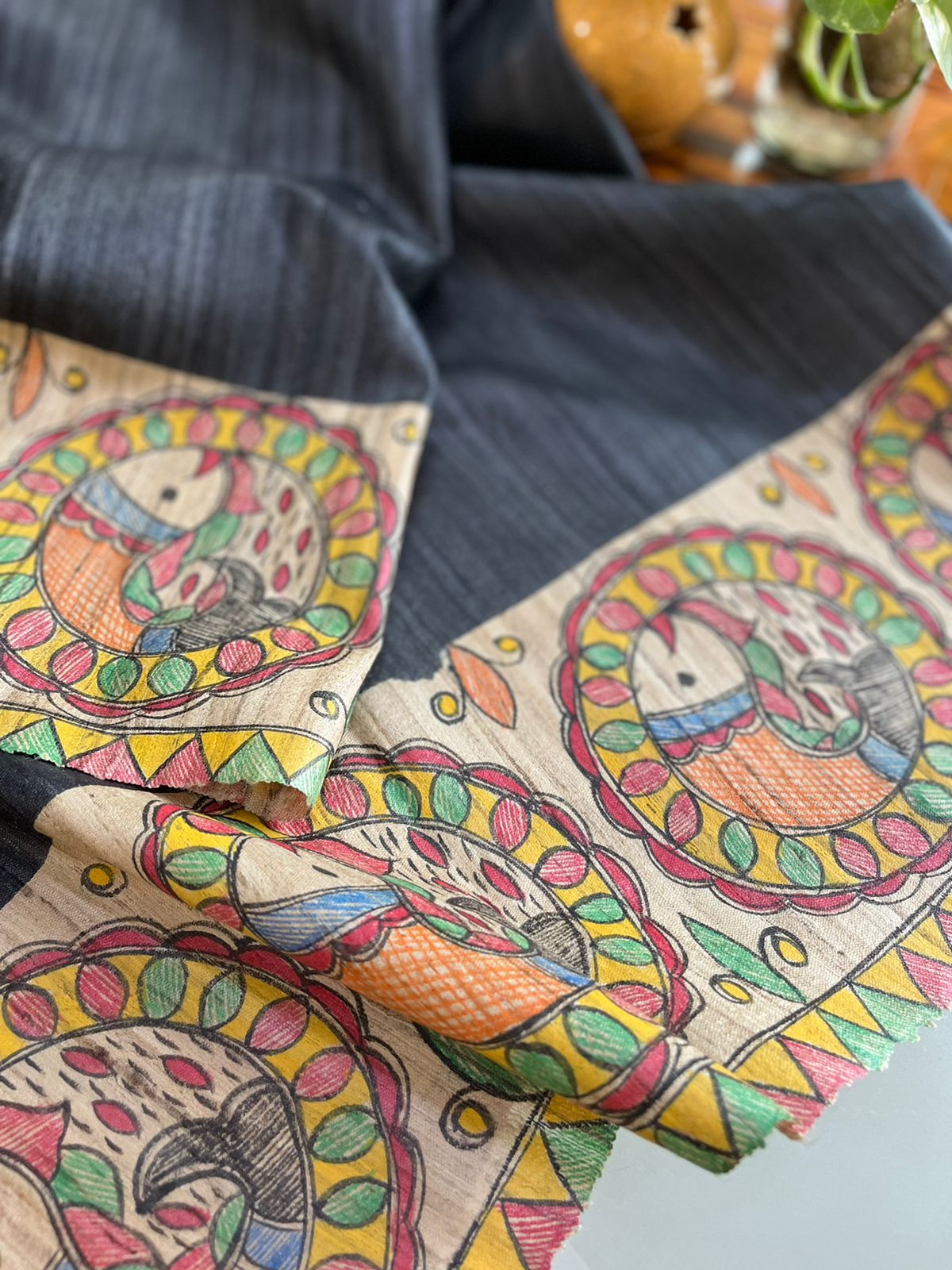 Beautiful Pure silk Madhubani Hand Painted Blouse - Unstitched