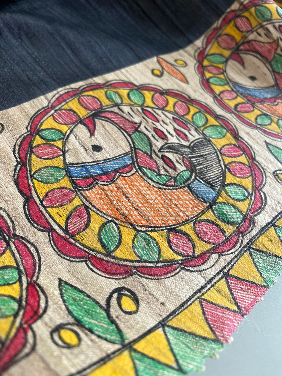 Beautiful Pure silk Madhubani Hand Painted Blouse - Unstitched