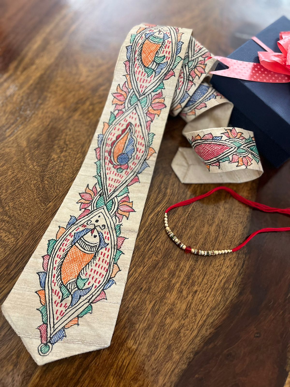 Pure Silk Handpainted Madhubani Tie