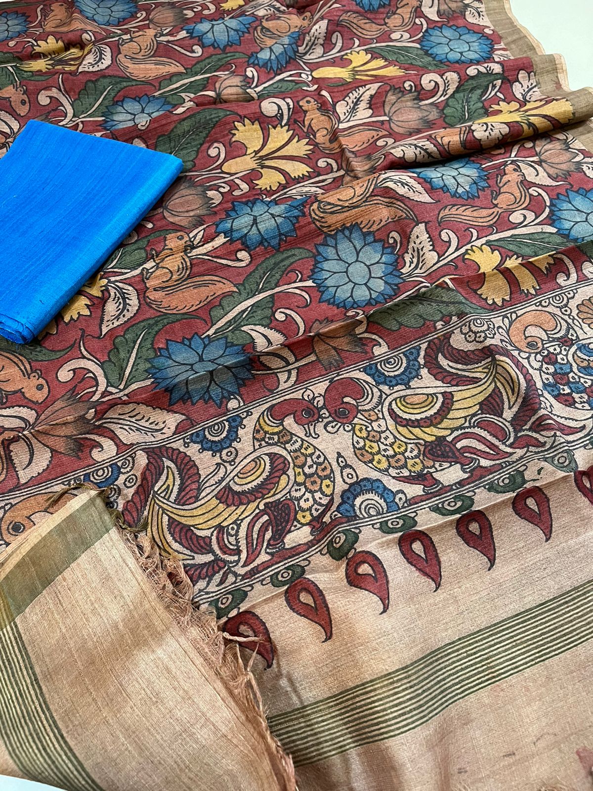 Exclusive Pure Tussar Silk Hand Kalamkari Dupattas with Pure Raw Silk Kurtas