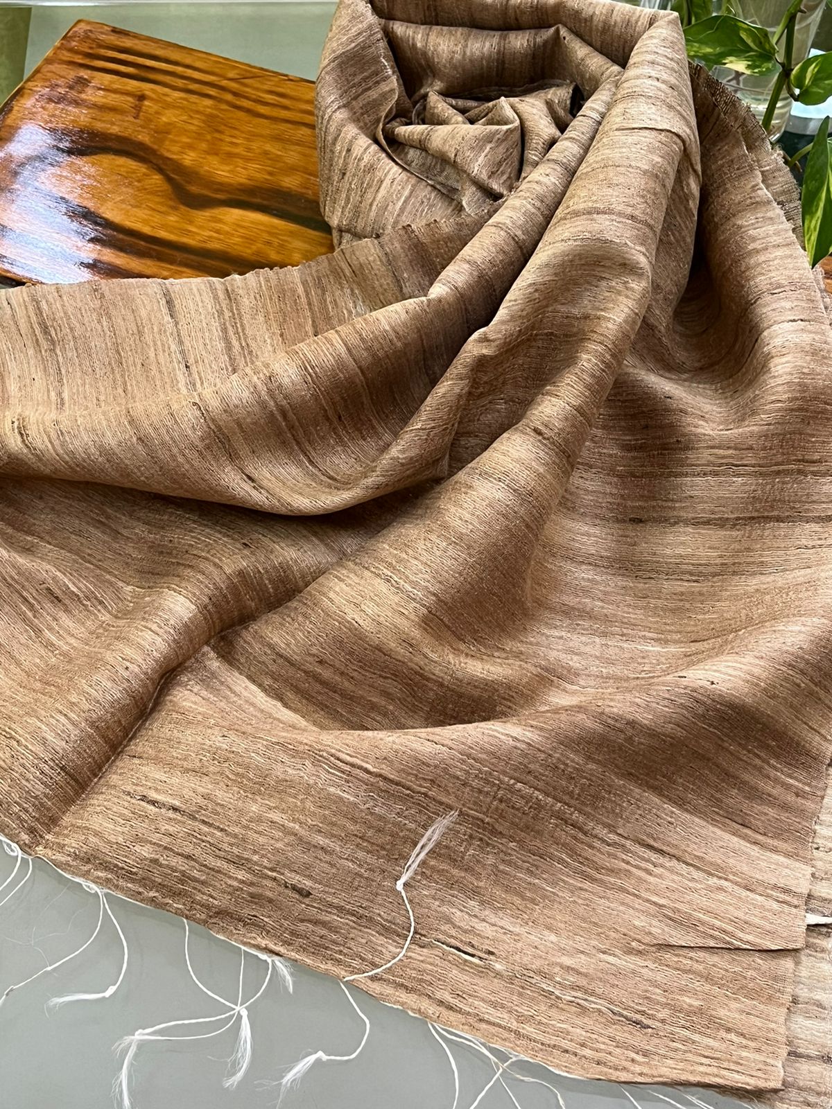 Vibrant pure Raw Silk Stole - Natural