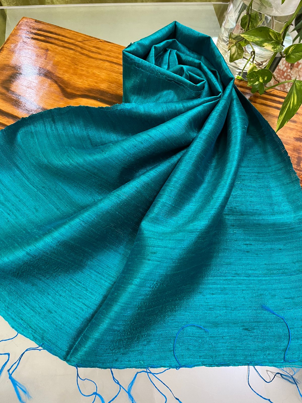 Vibrant pure Raw Silk Stole - Rama Green