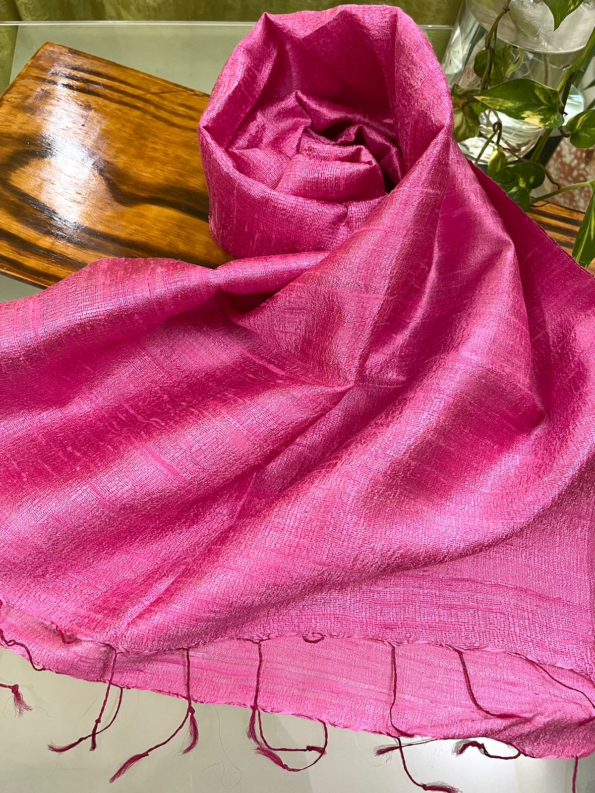 Vibrant pure Raw Silk Stole - Pink