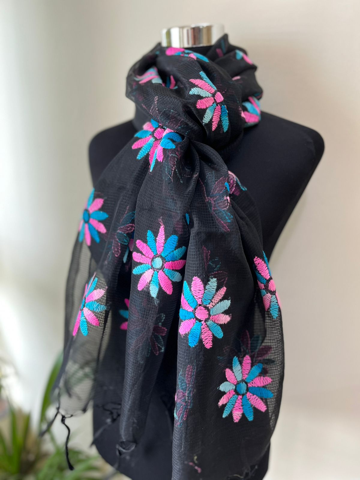 Lovely beautiful and lightweight Pure Kota cotton Stoles with Phulkari Hand embroidery