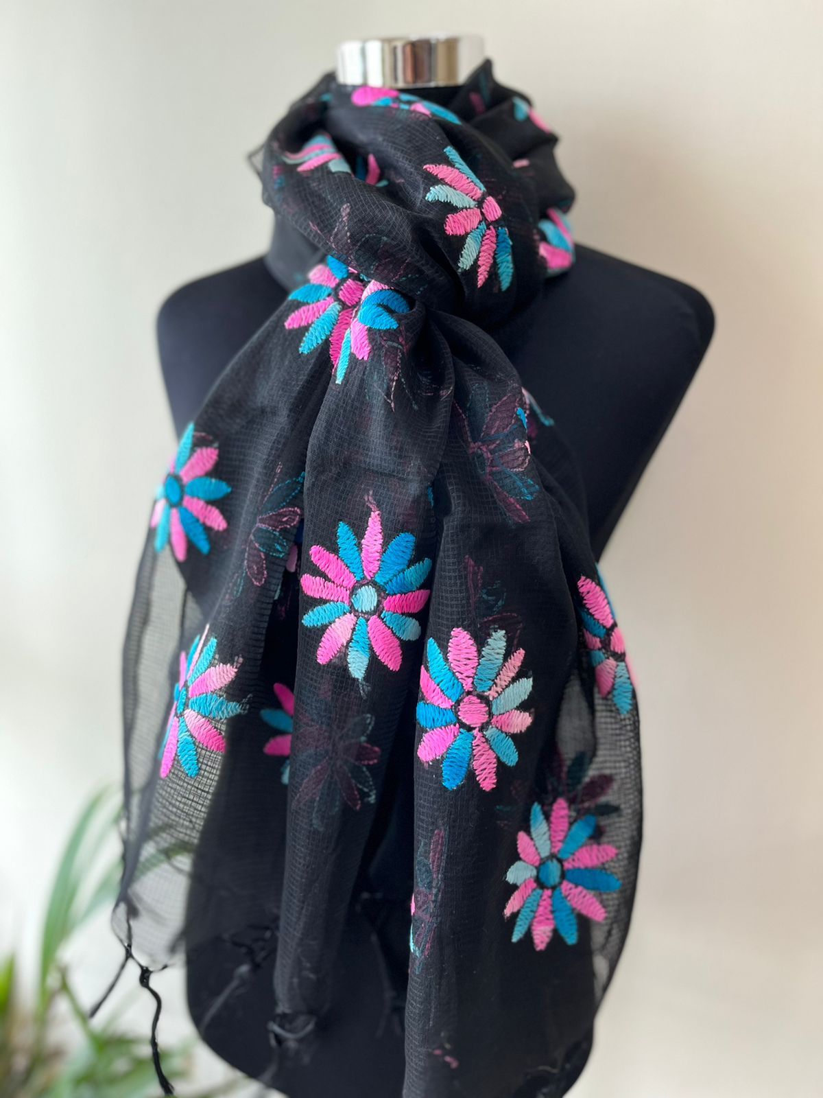 Lovely beautiful and lightweight Pure Kota cotton Stoles with Phulkari Hand embroidery