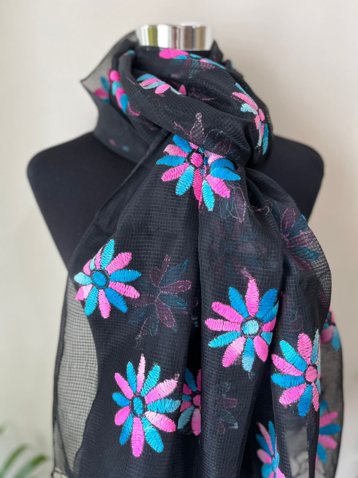 Lovely beautiful and lightweight Pure Kota cotton Stoles with Phulkari Hand embroidery