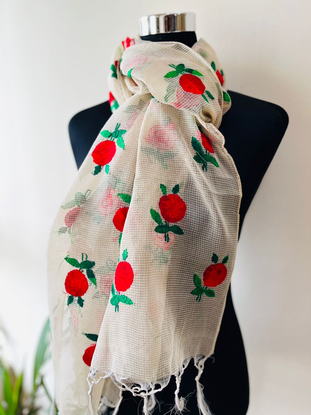 Lovely beautiful and lightweight Pure Kota cotton Stoles with Phulkari Hand embroidery