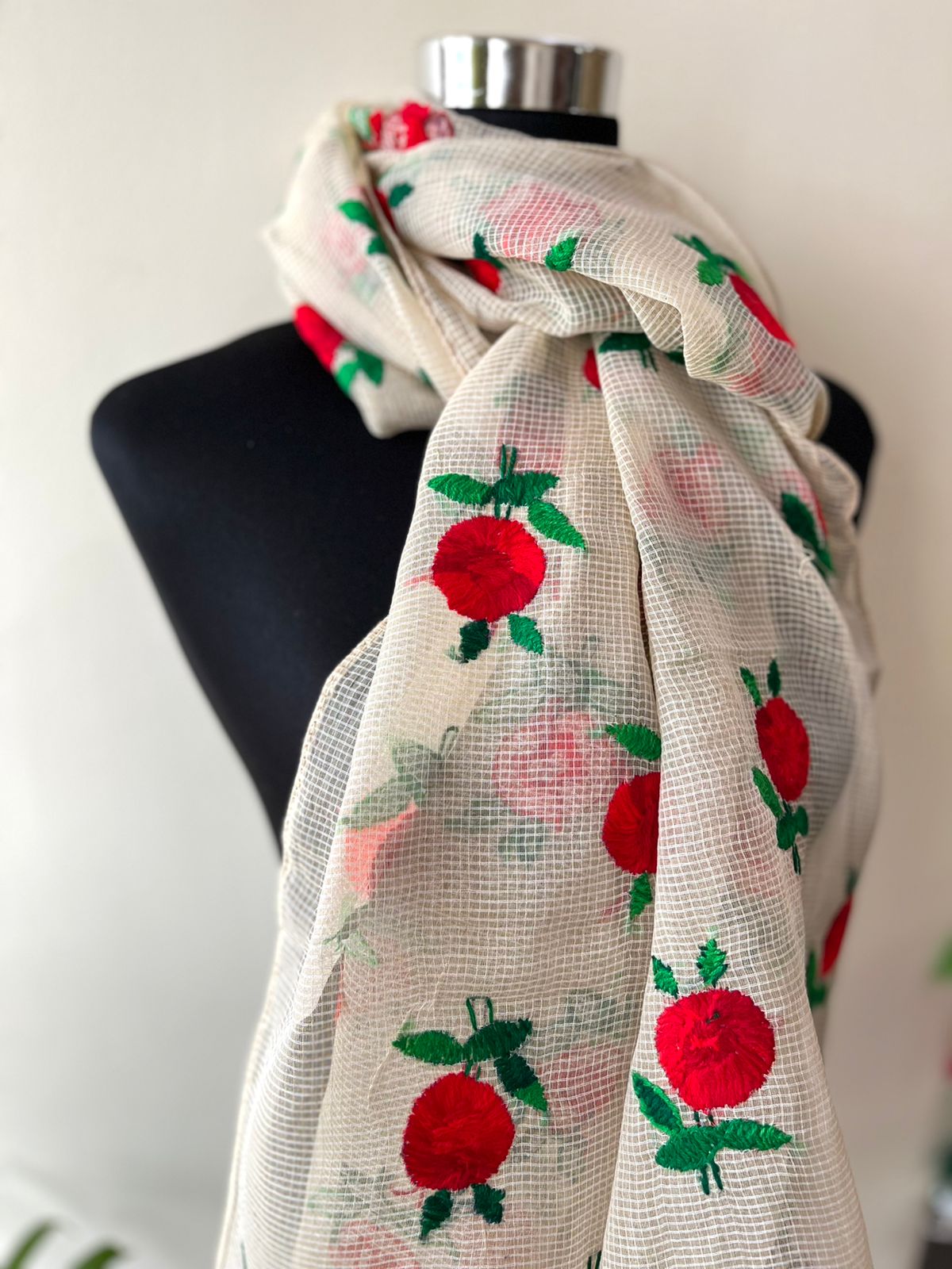 Lovely beautiful and lightweight Pure Kota cotton Stoles with Phulkari Hand embroidery