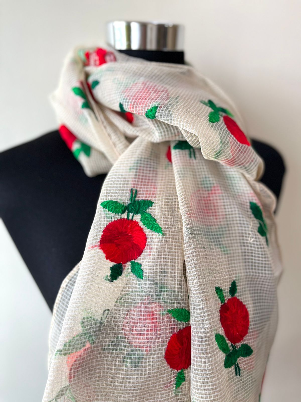 Lovely beautiful and lightweight Pure Kota cotton Stoles with Phulkari Hand embroidery