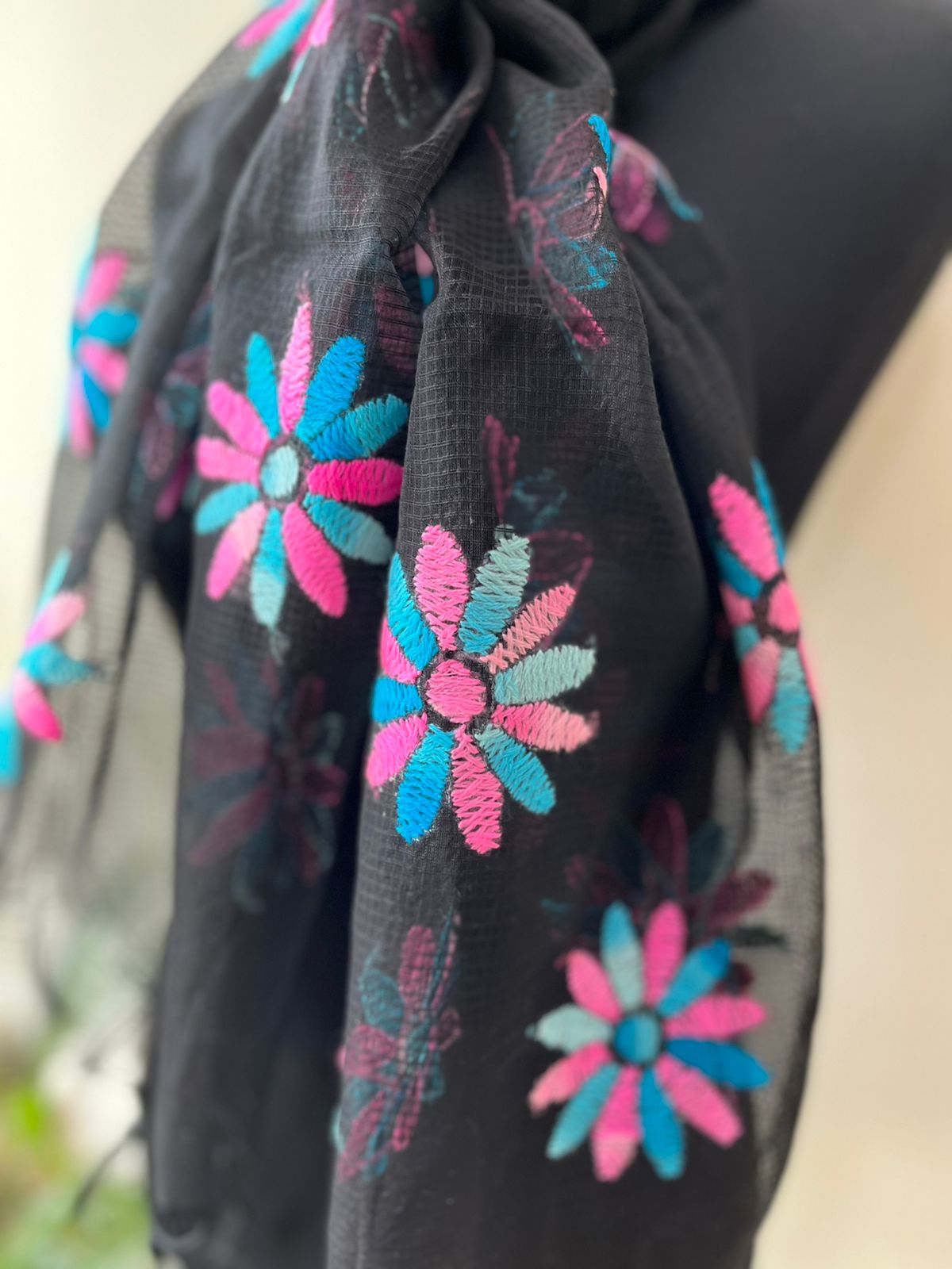 Lovely beautiful and lightweight Pure Kota cotton Stoles with Phulkari Hand embroidery