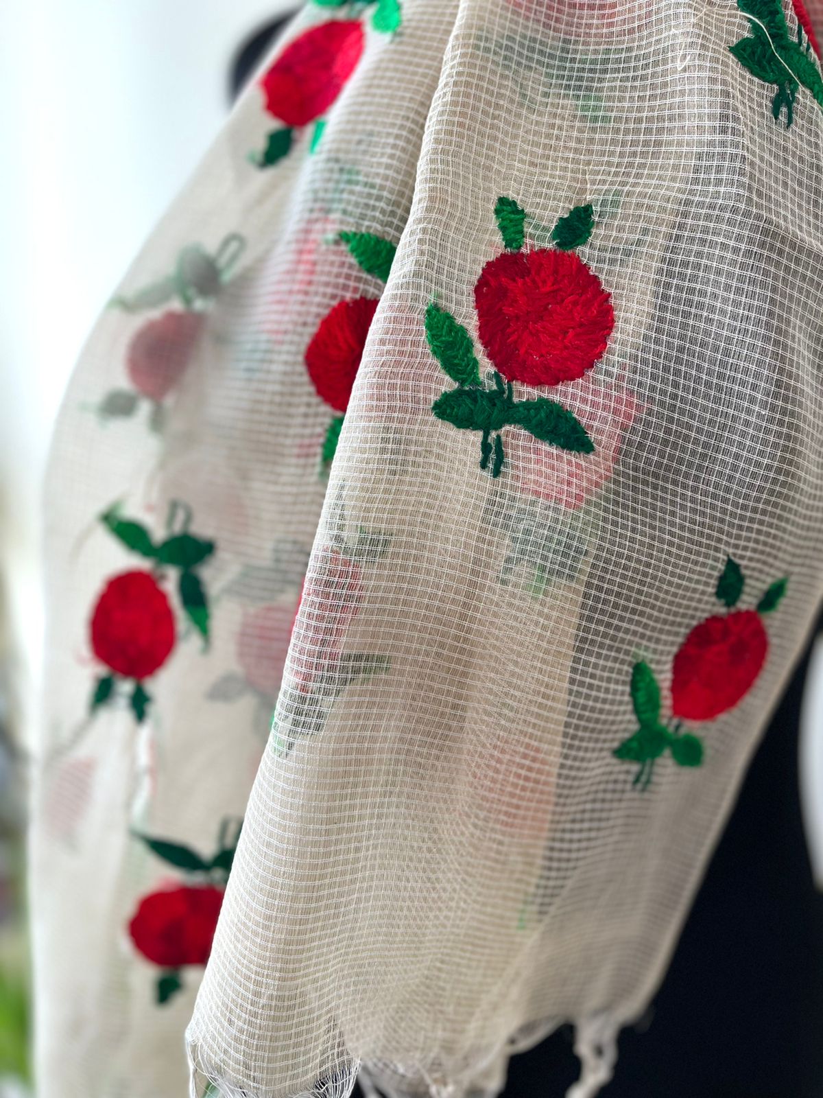 Lovely beautiful and lightweight Pure Kota cotton Stoles with Phulkari Hand embroidery