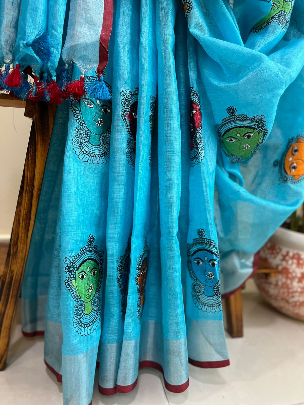 Beautiful handloom linen saree - Sky Blue