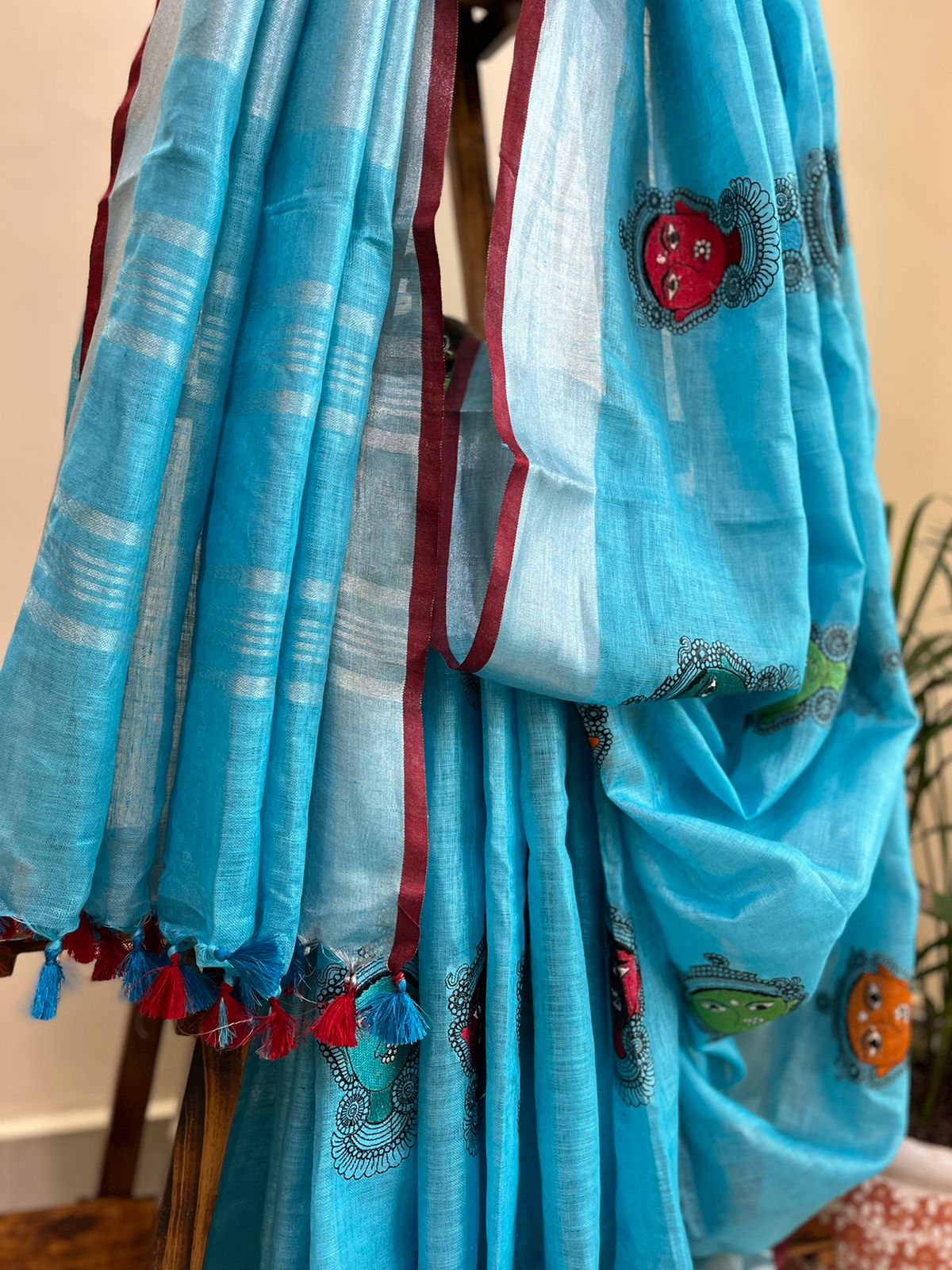 Beautiful handloom linen saree - Sky Blue