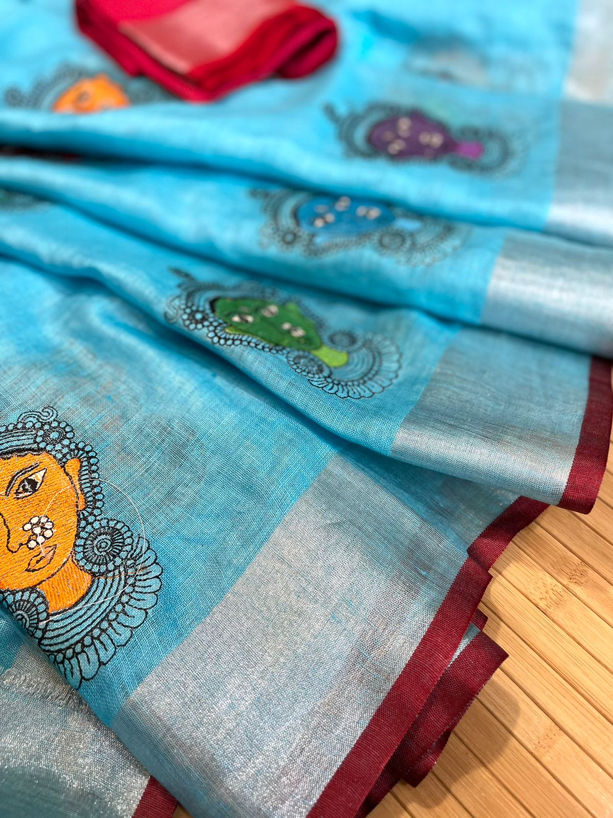 Beautiful handloom linen saree - Sky Blue