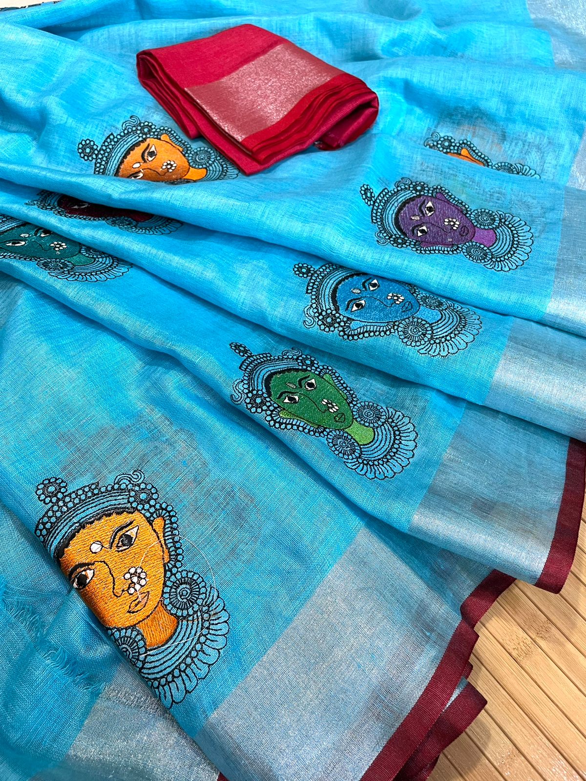 Beautiful handloom linen saree - Sky Blue