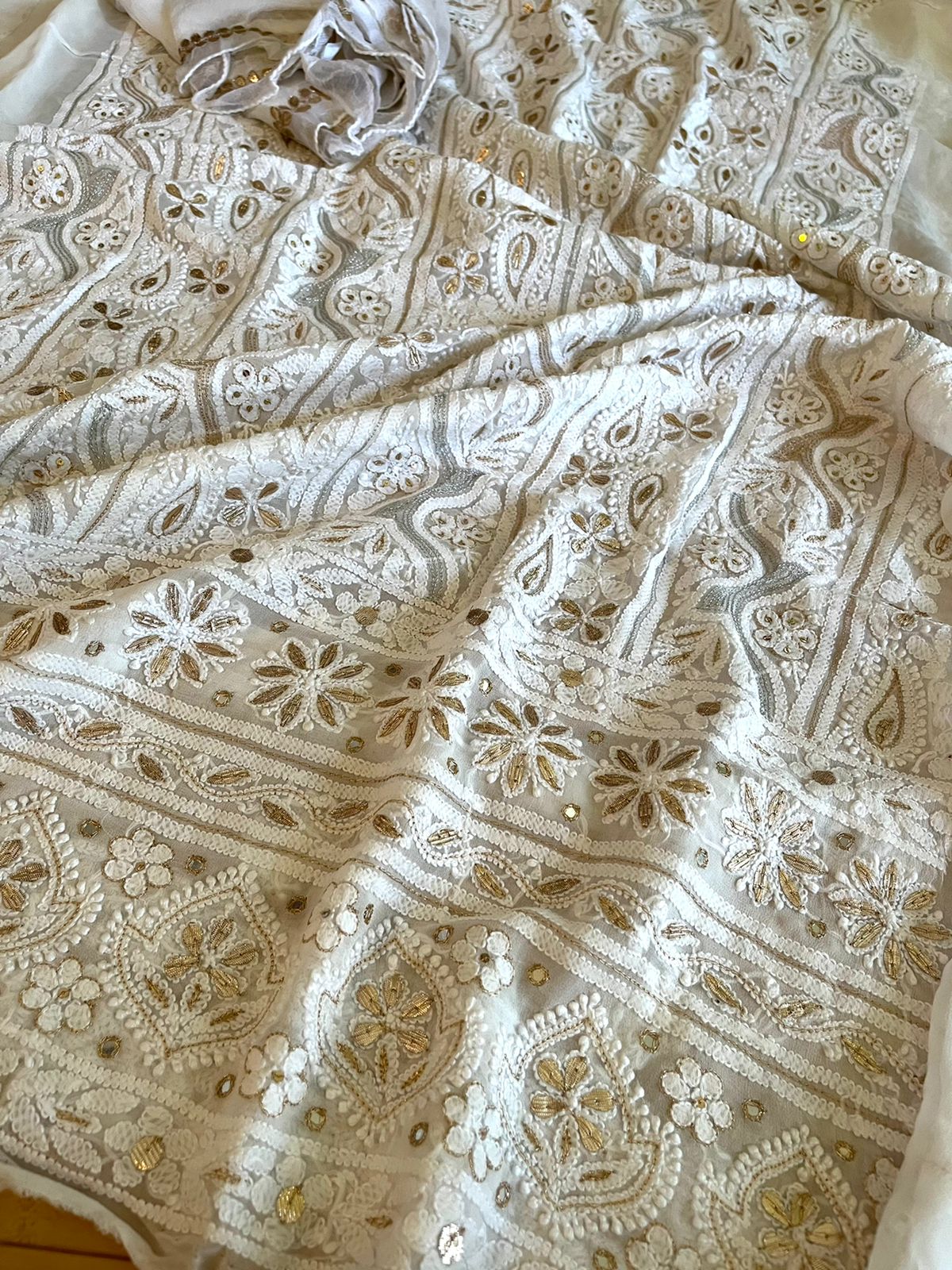 Pure Georgette Kurta with Chiffon Dupatta - White