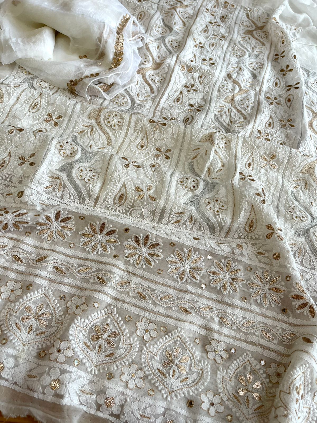 Pure Georgette Kurta with Chiffon Dupatta - White