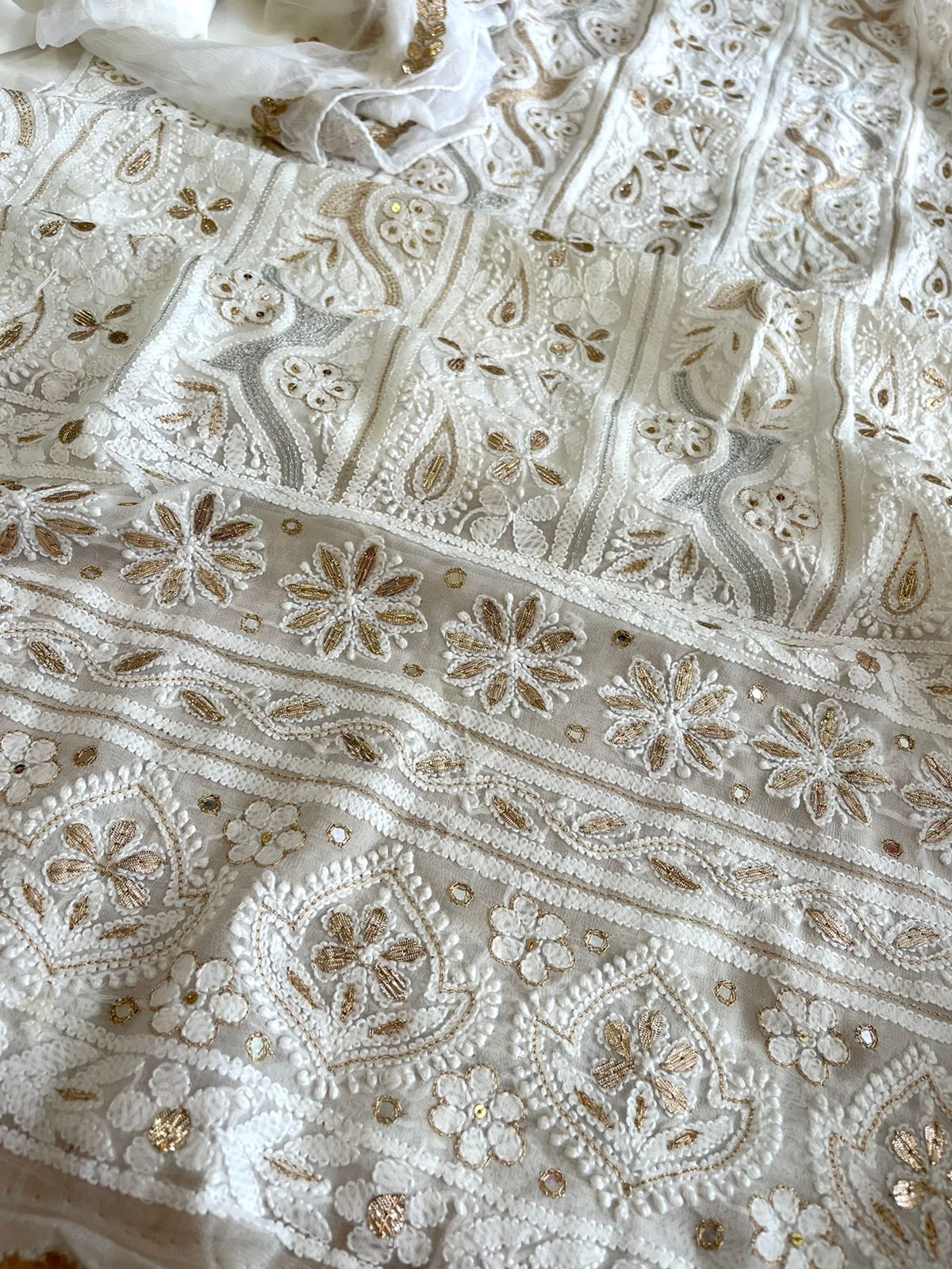 Pure Georgette Kurta with Chiffon Dupatta - White