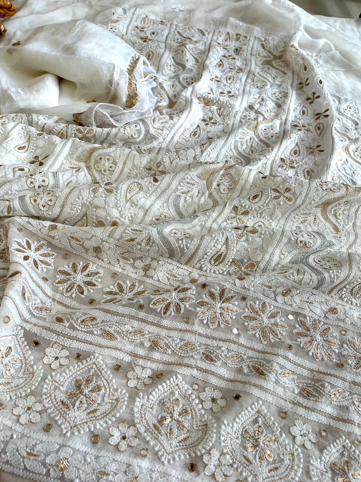 Pure Georgette Kurta with Chiffon Dupatta - White