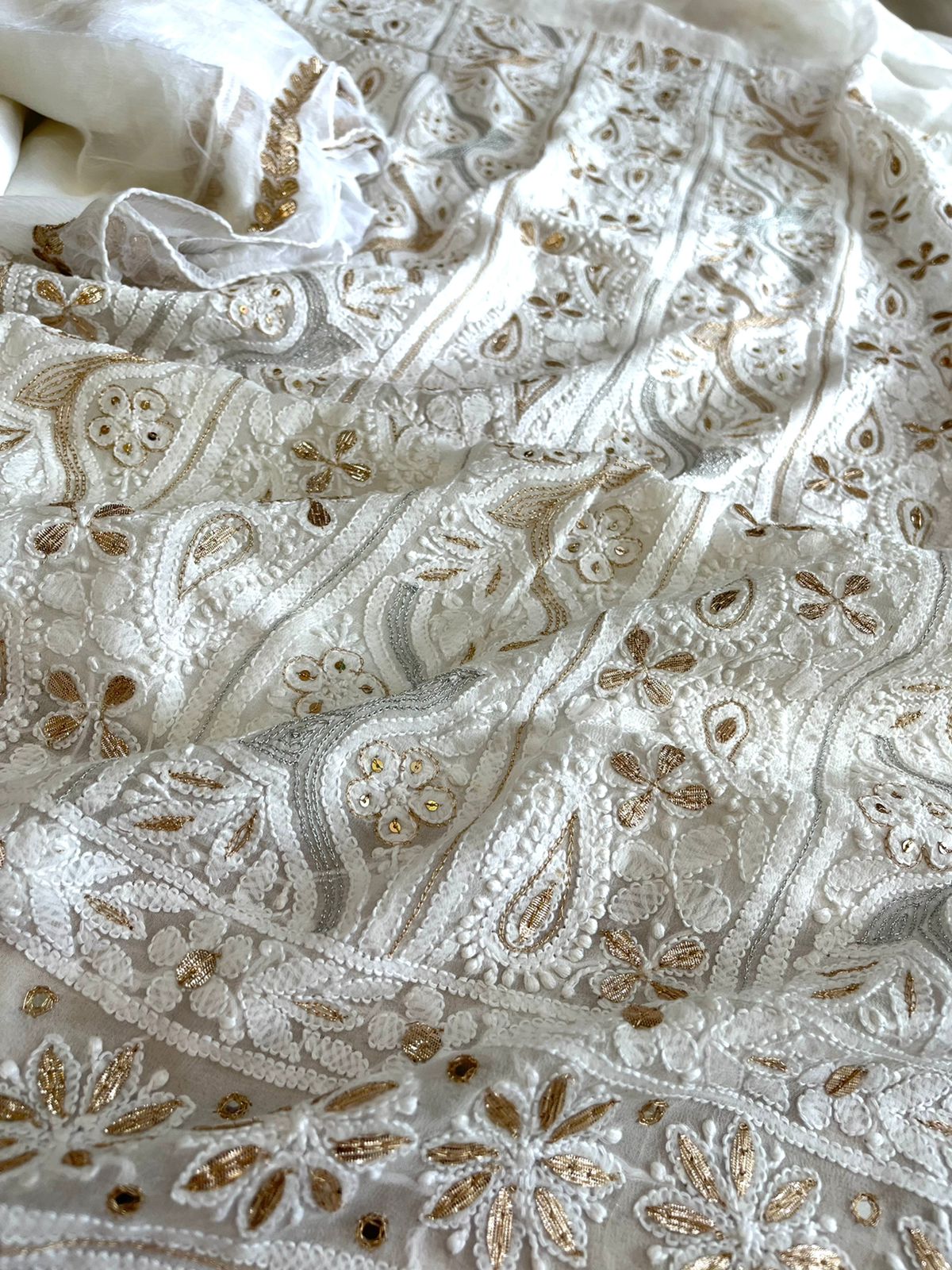 Pure Georgette Kurta with Chiffon Dupatta - White