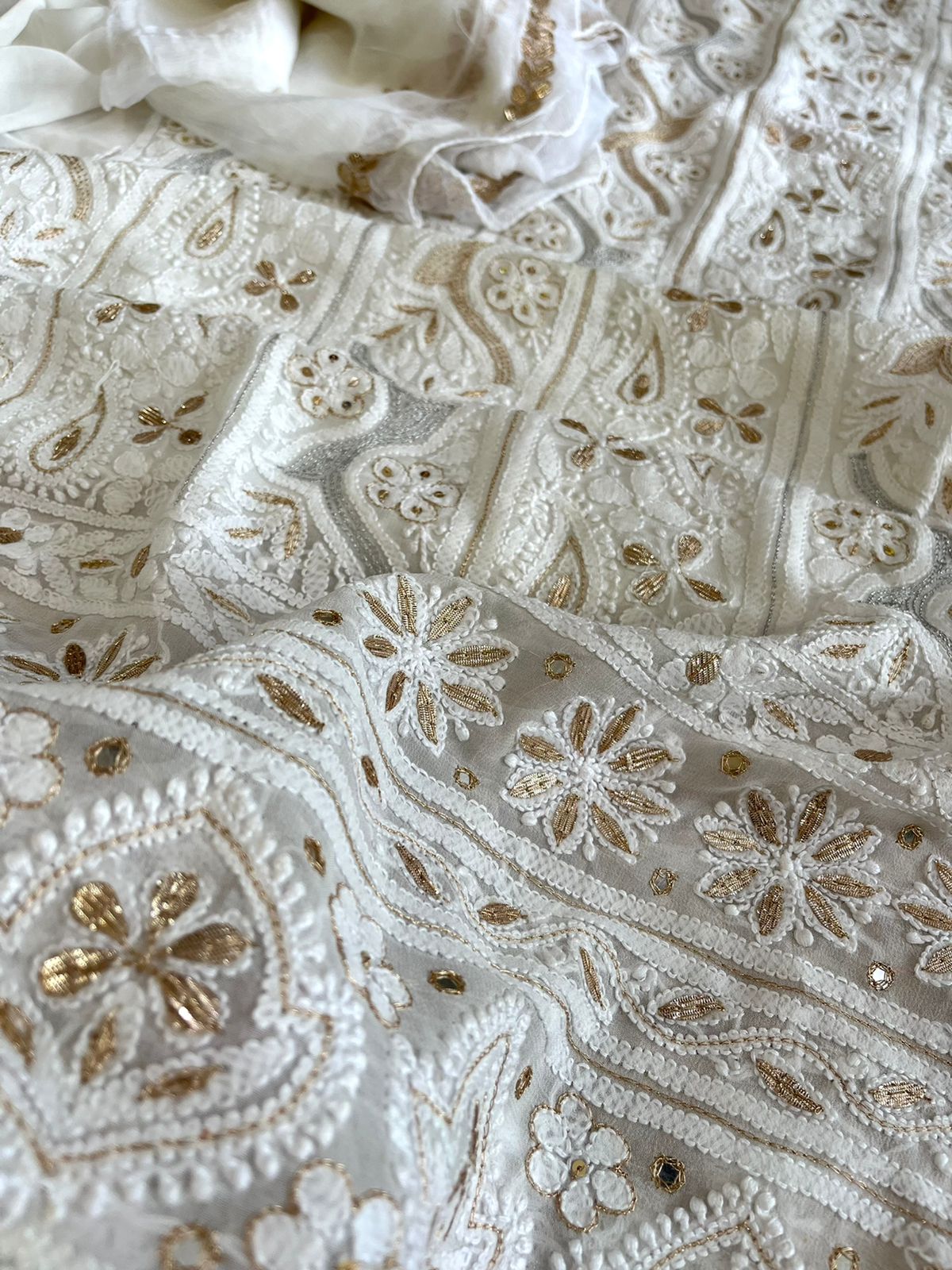 Pure Georgette Kurta with Chiffon Dupatta - White