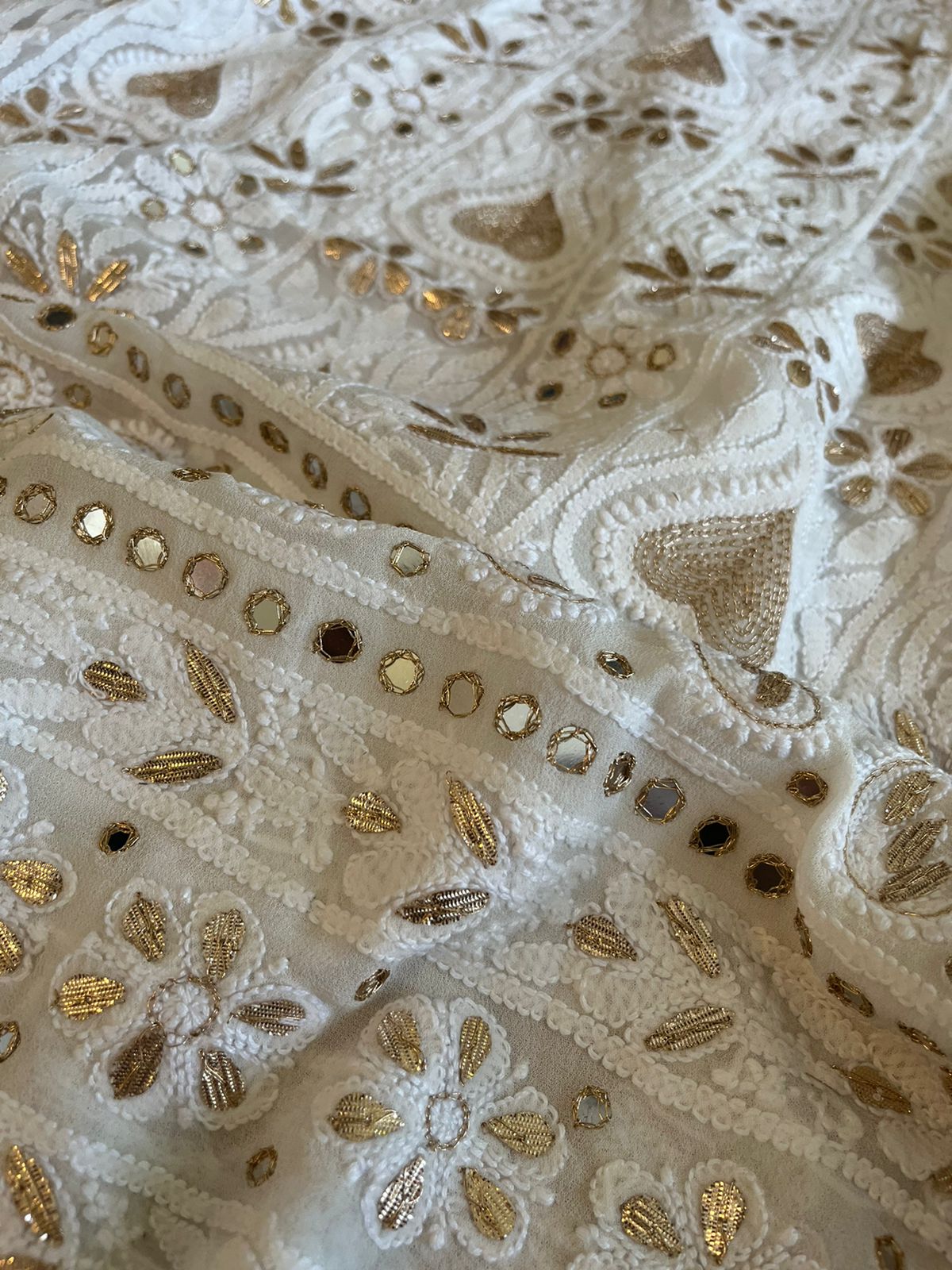 Pure Georgette Kurta with Chiffon Dupatta - White