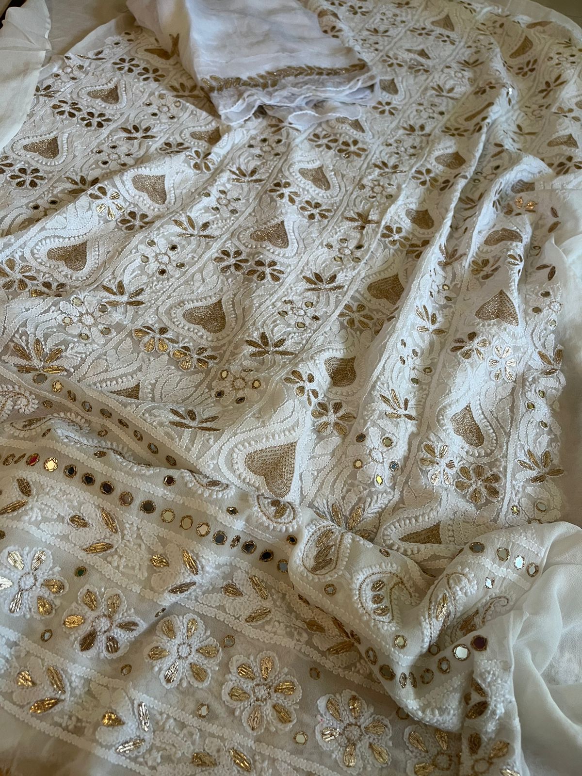 Pure Georgette Kurta with Chiffon Dupatta - White