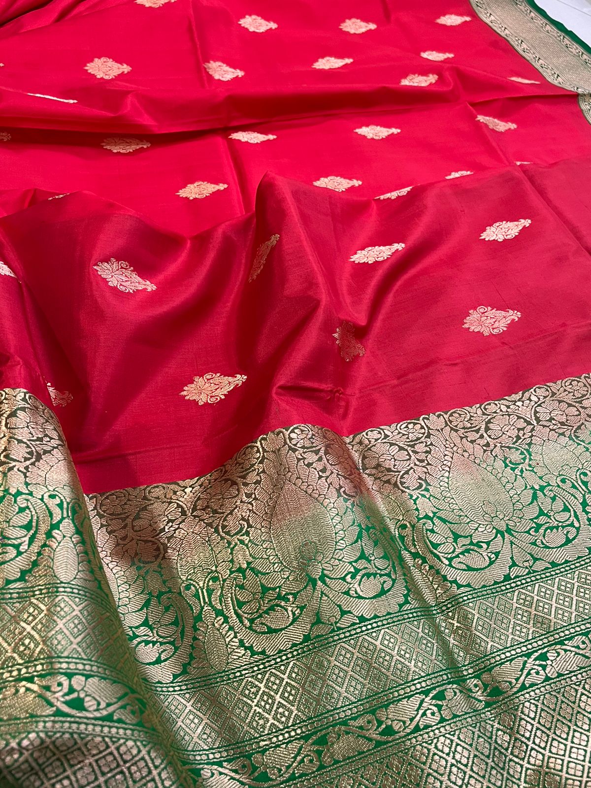 Pure Handloom Banarasi Katan Silk saree - Red and Green