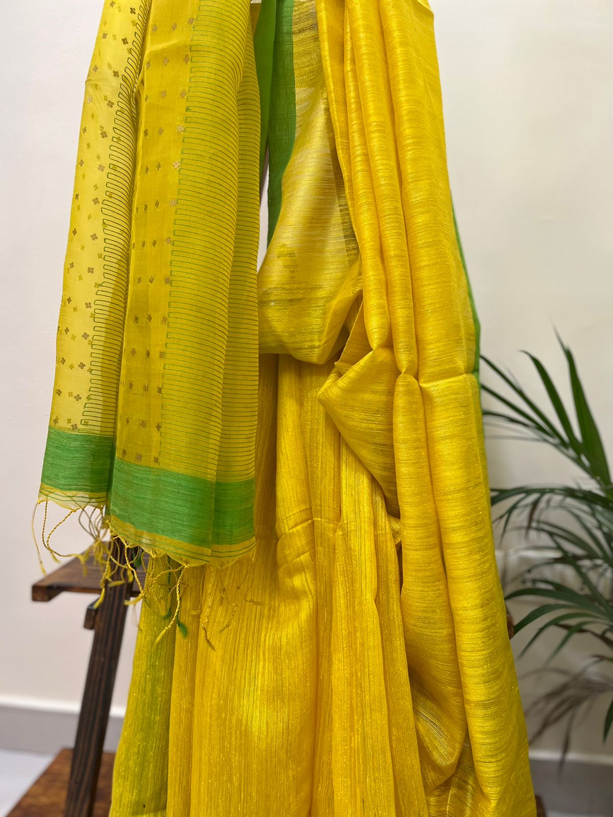 Beautiful Pure Matka Silk Saree - Yellow and Lime Green