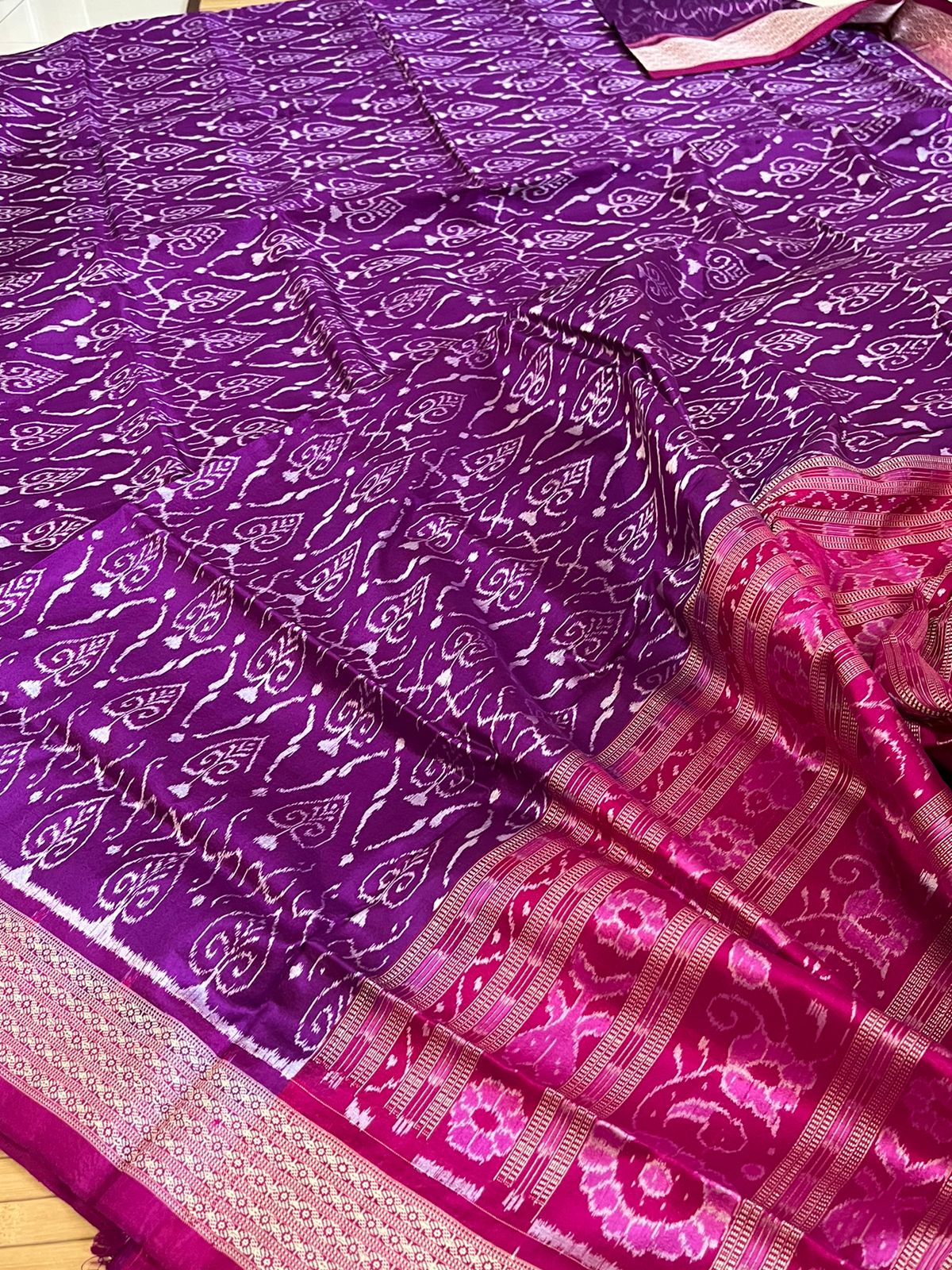 Handwoven Pure Silk Sambhalpuri Bandha Saree - Purple and Pink