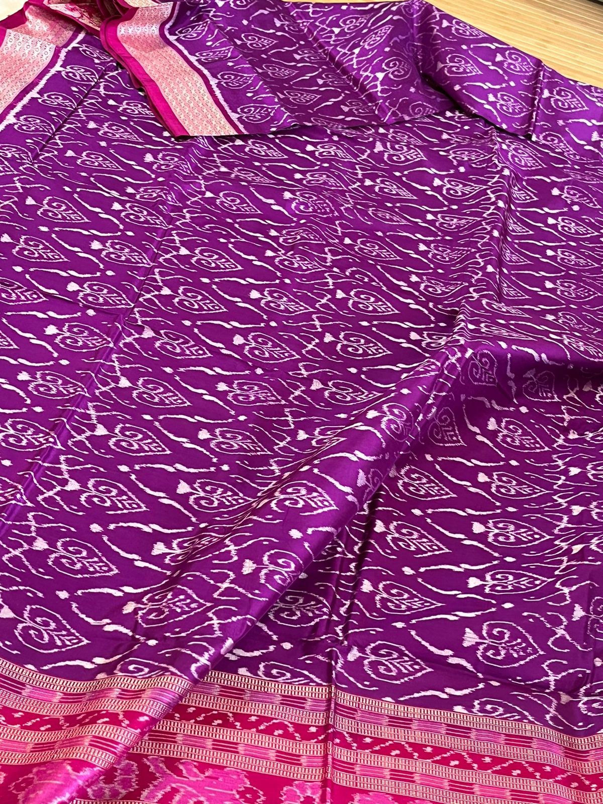 Handwoven Pure Silk Sambhalpuri Bandha Saree - Purple and Pink