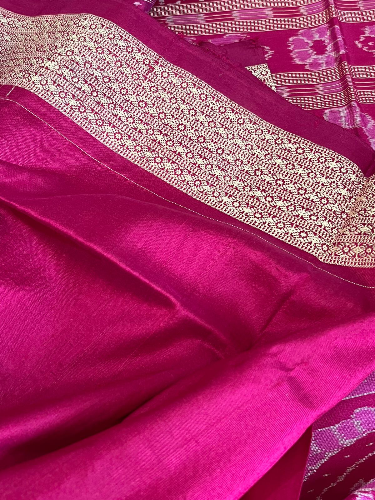 Handwoven Pure Silk Sambhalpuri Bandha Saree - Purple and Pink