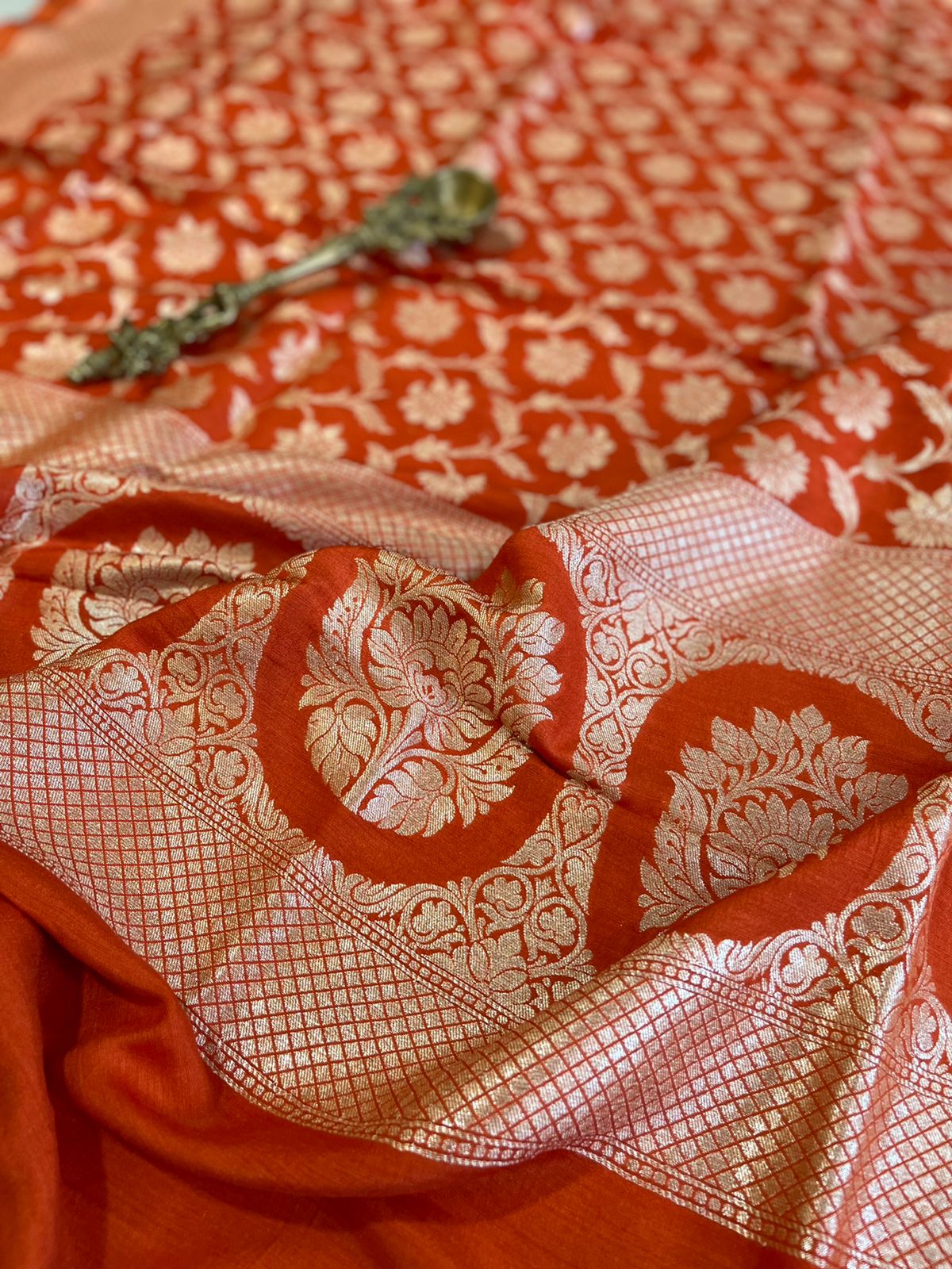 Banarasi Munga Silk Handwoven dupatta - Orange