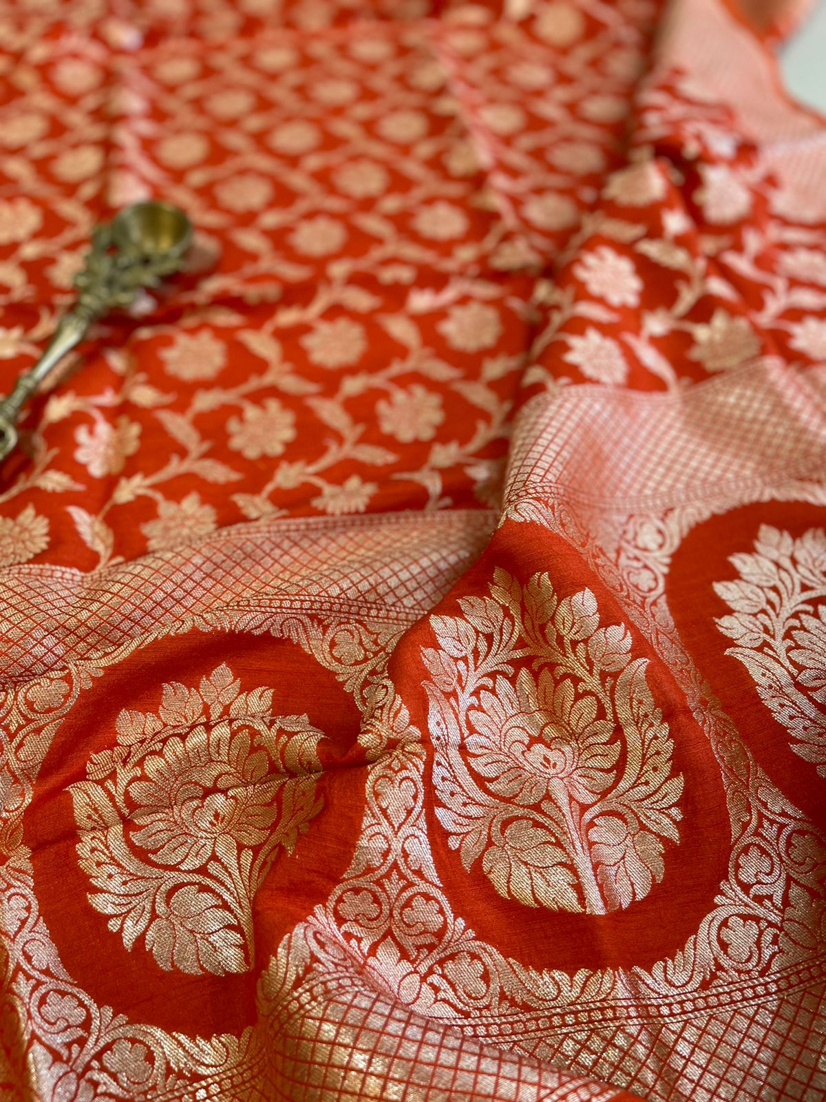 Banarasi Munga Silk Handwoven dupatta - Orange