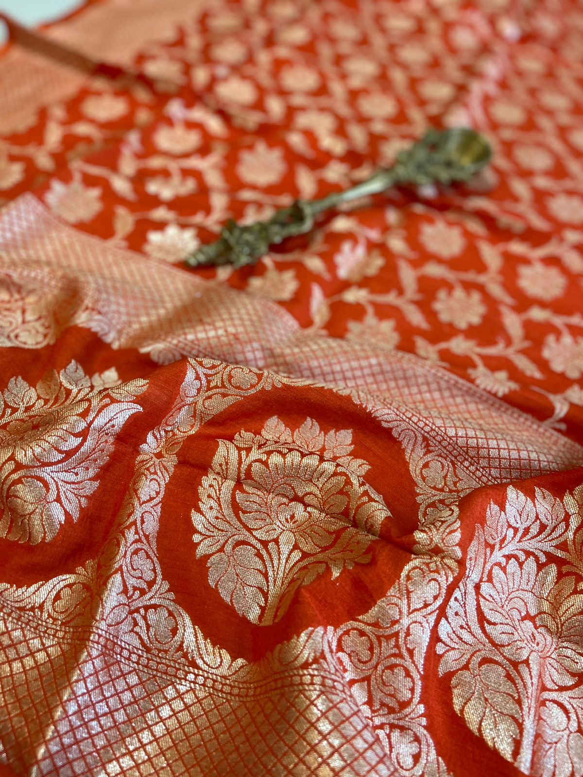 Banarasi Munga Silk Handwoven dupatta - Orange