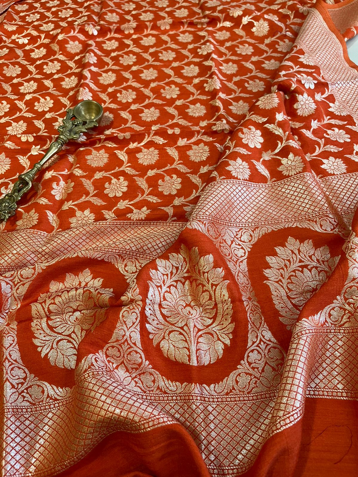 Banarasi Munga Silk Handwoven dupatta - Orange