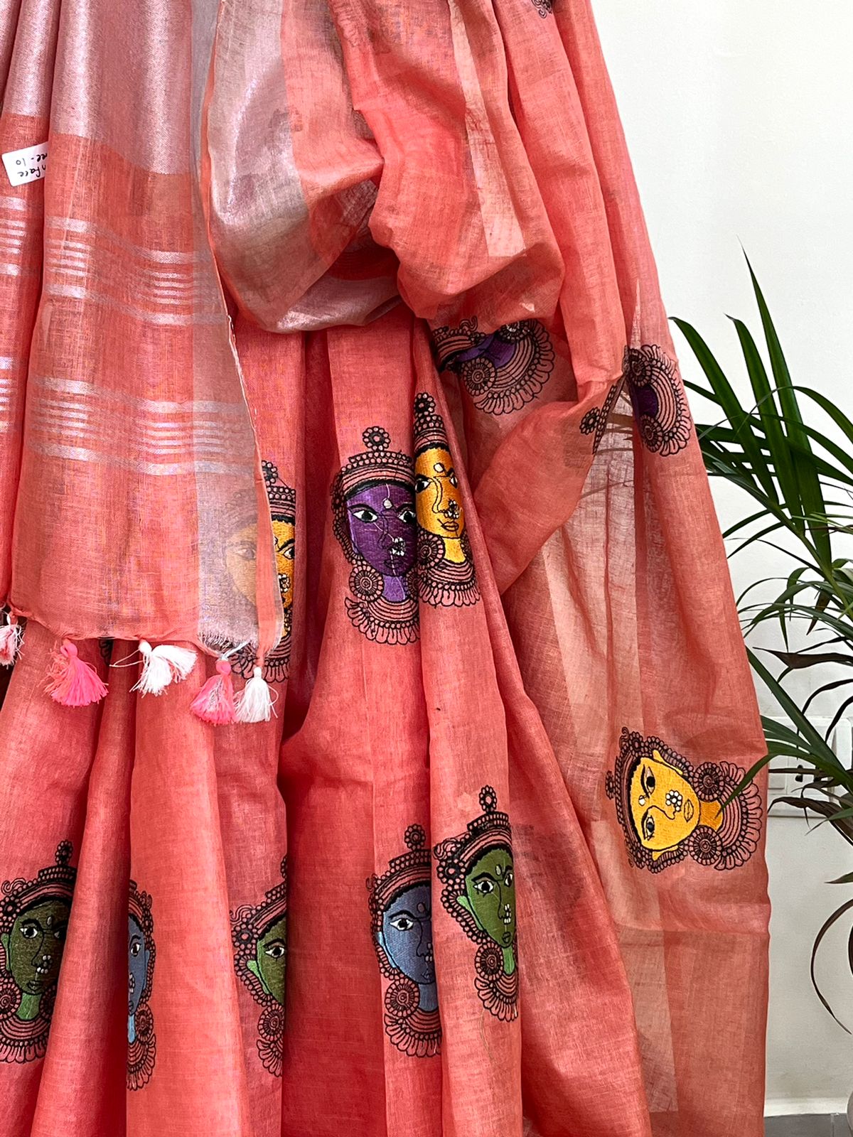 Beautiful handloom linen saree - Peach