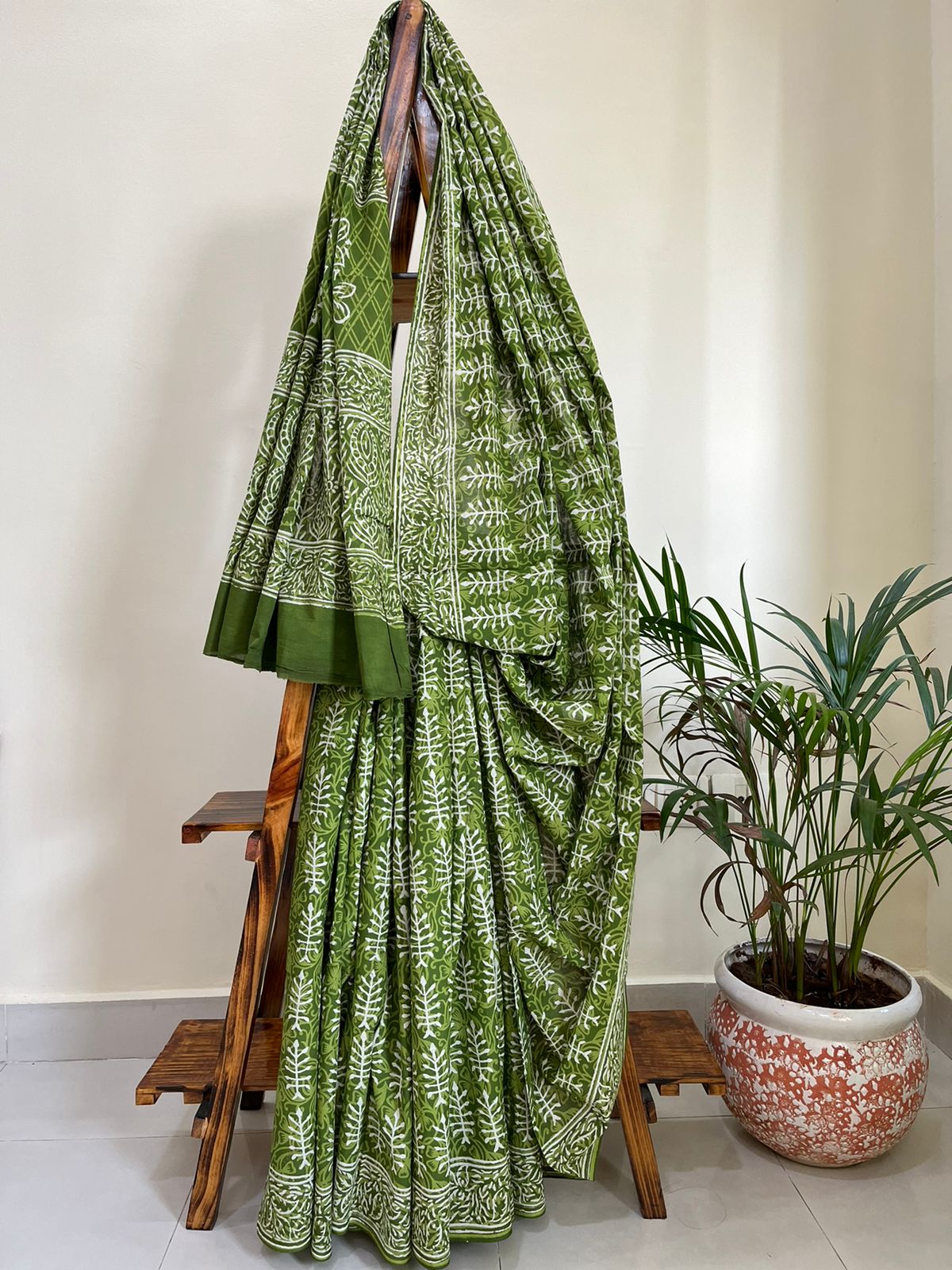 Pure Mul cotton sarees with handblock print - Green