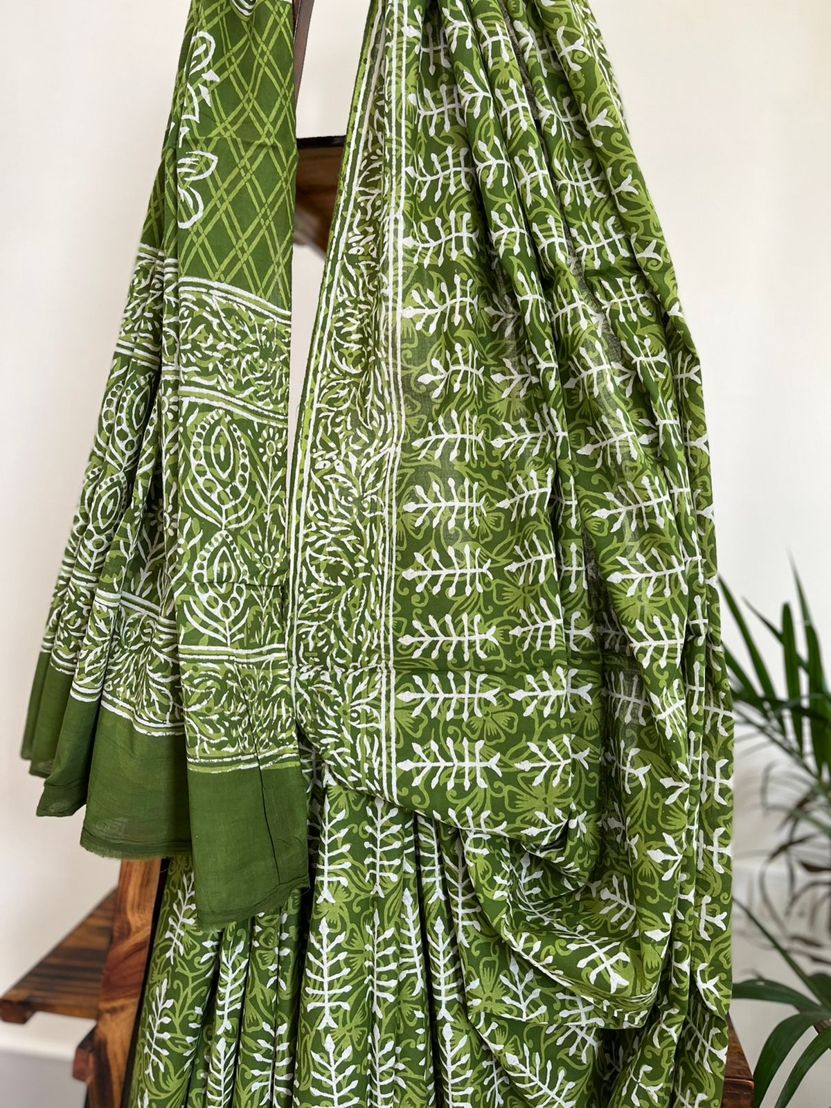 Pure Mul cotton sarees with handblock print - Green