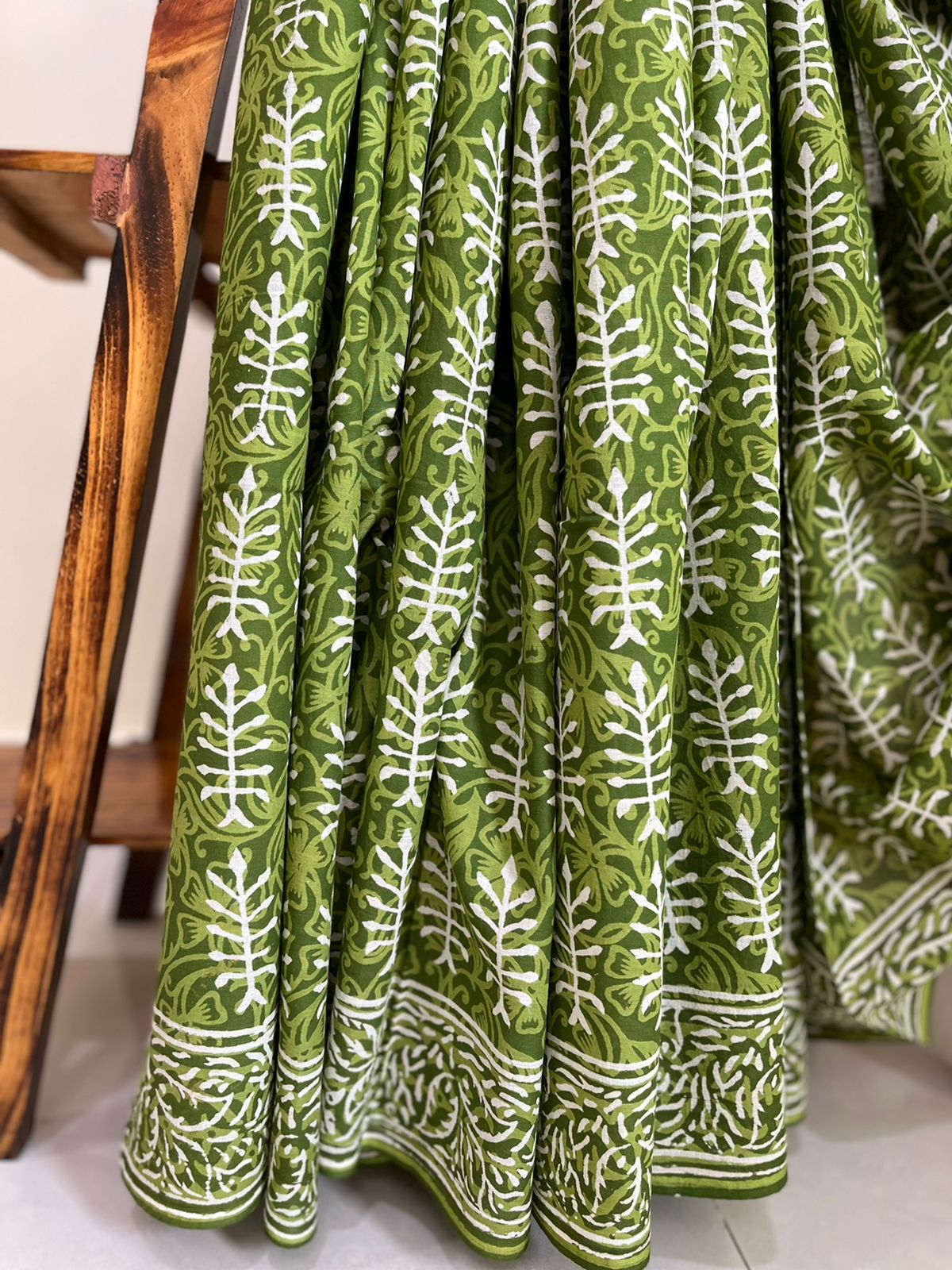 Pure Mul cotton sarees with handblock print - Green
