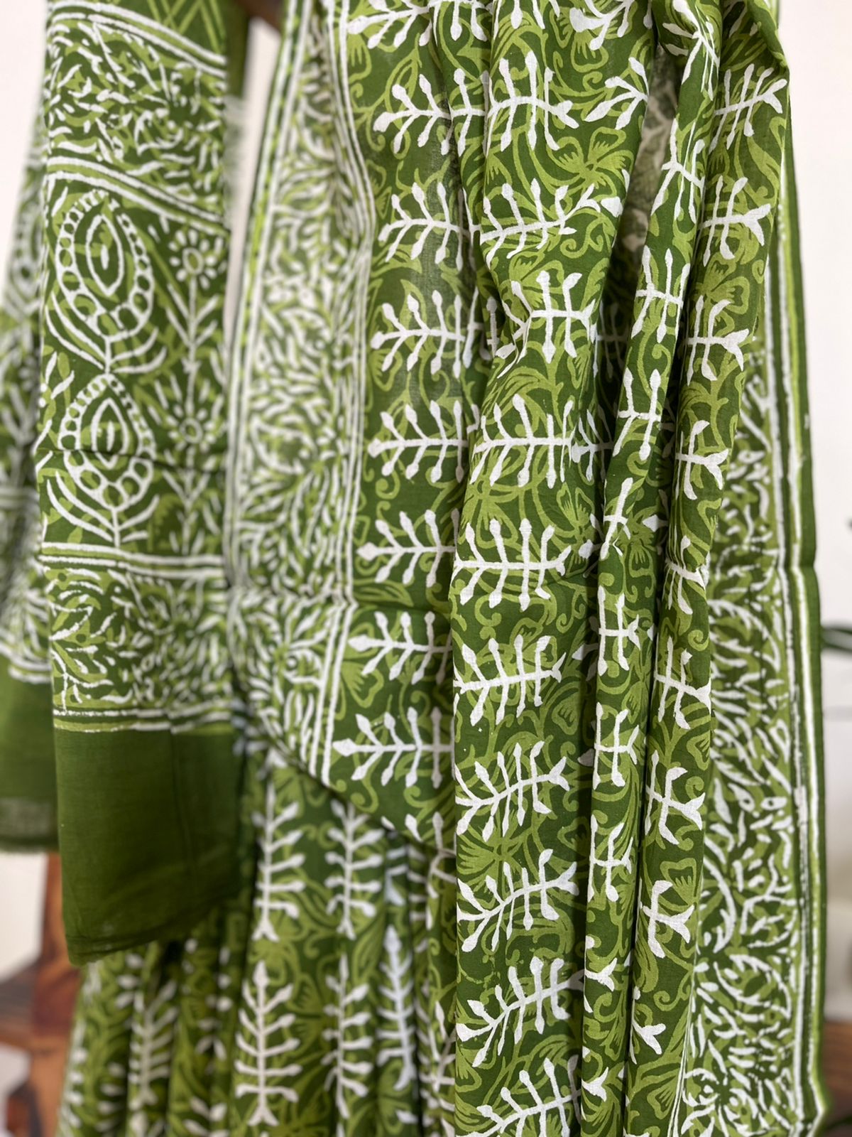 Pure Mul cotton sarees with handblock print - Green