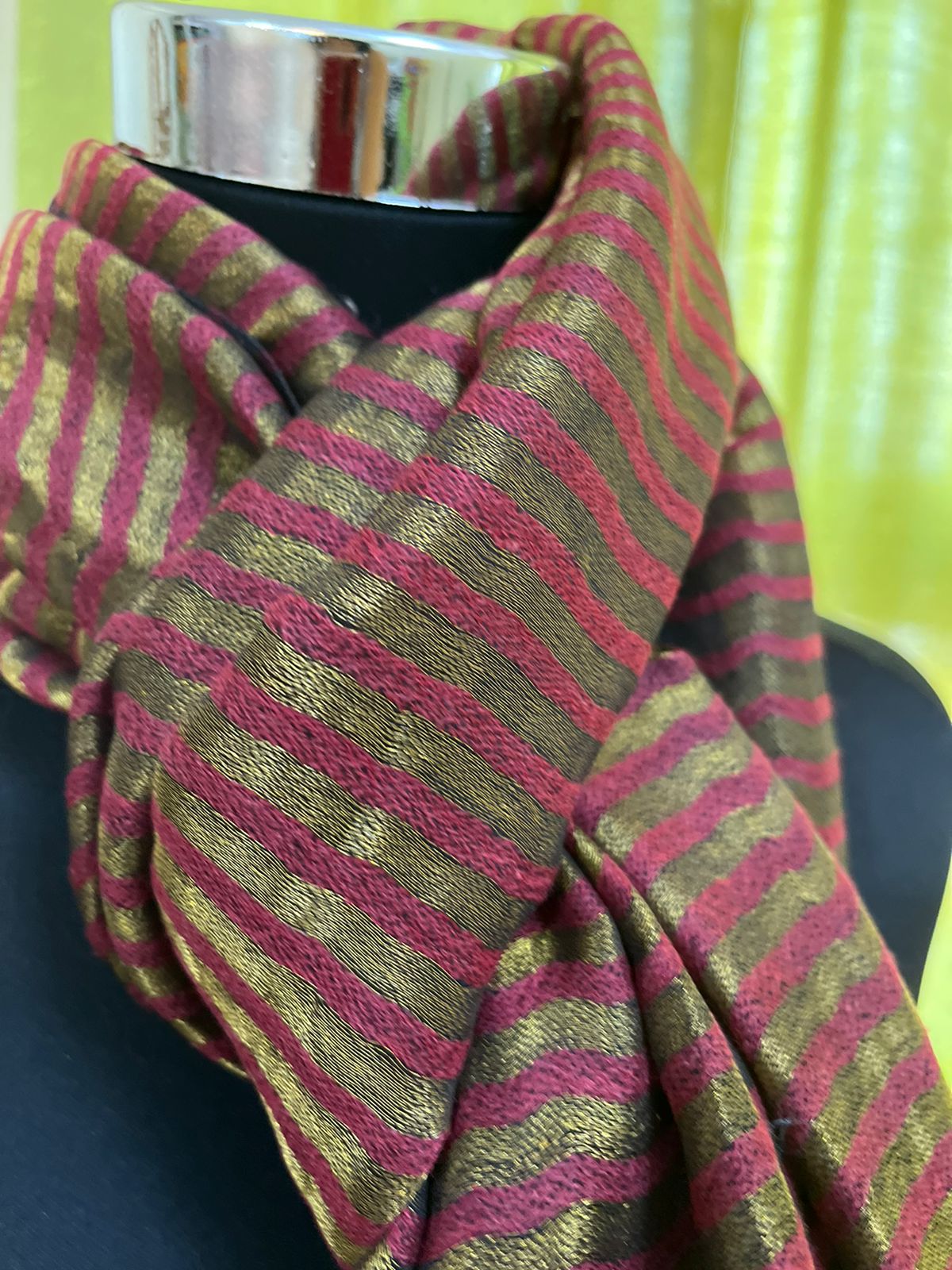 Beautiful Pure Wool Handwoven zari striped Stole - Maroon