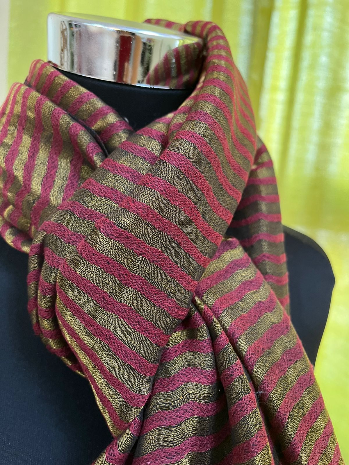 Beautiful Pure Wool Handwoven zari striped Stole - Maroon