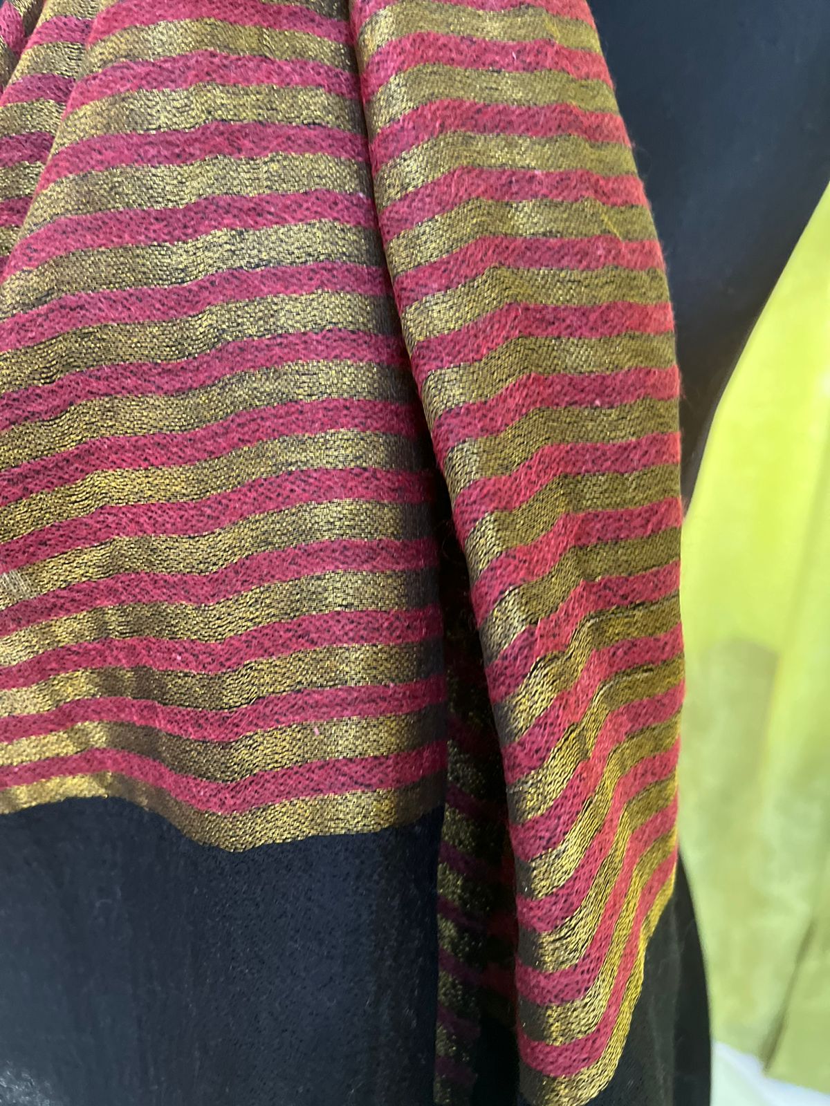Beautiful Pure Wool Handwoven zari striped Stole - Maroon