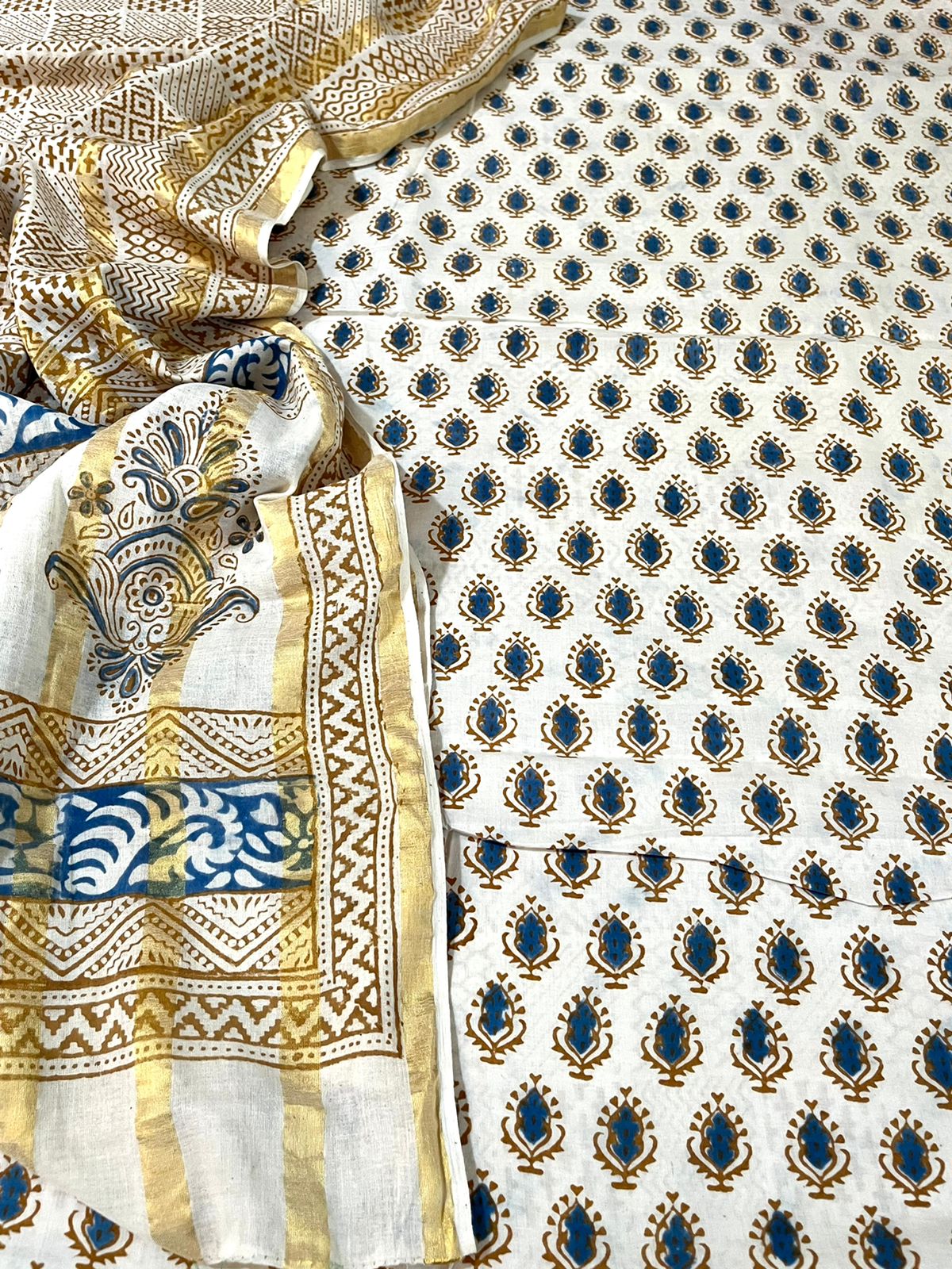 Super soft and comfortable Pure Cotton Suits with Indigo Handblock