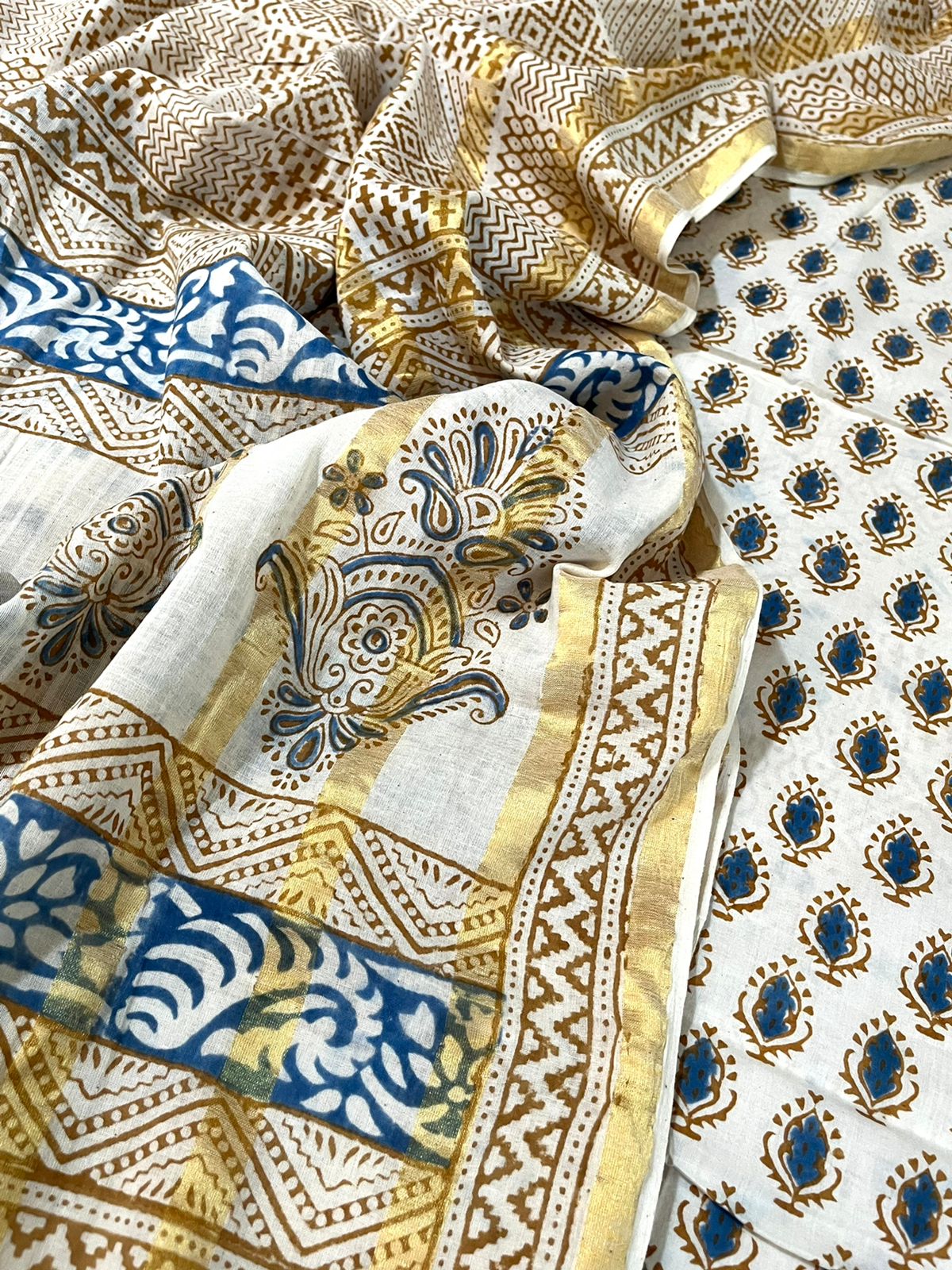 Super soft and comfortable Pure Cotton Suits with Indigo Handblock