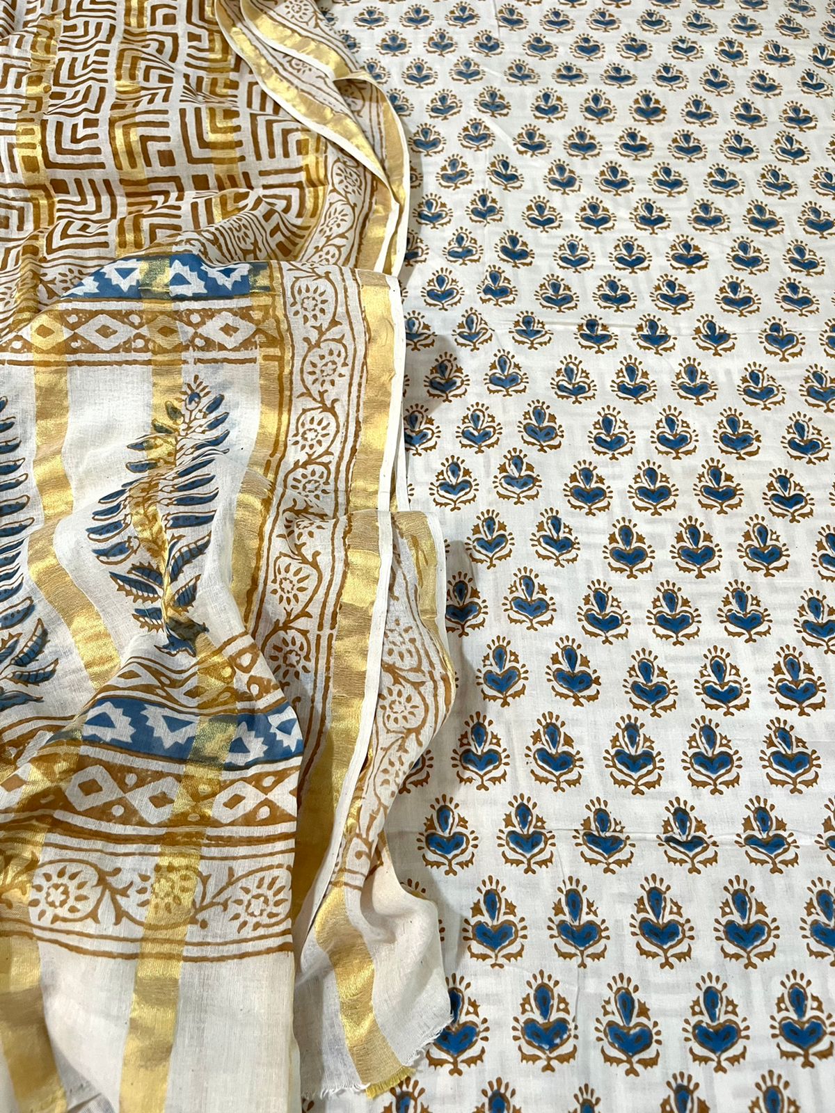 Super soft and comfortable Pure Cotton Suits with Indigo Handblock