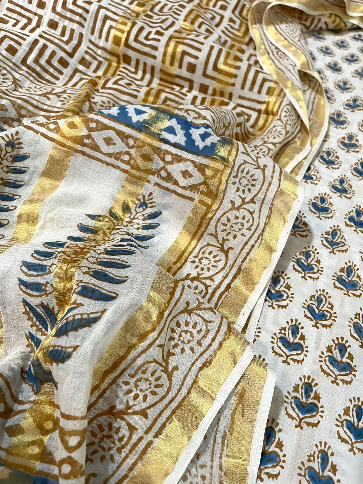 Super soft and comfortable Pure Cotton Suits with Indigo Handblock