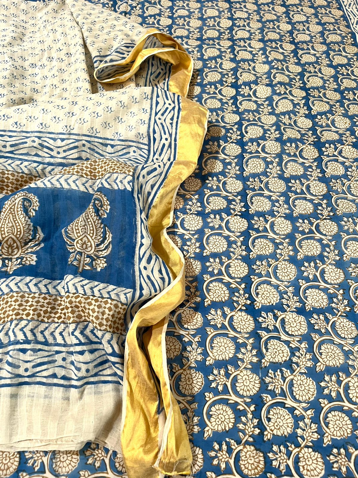 Super soft and comfortable Pure Cotton Suits with Indigo Handblock